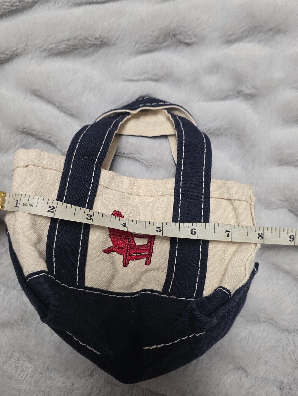Vintage L.L.Bean Mini BOAT AND TOTE lawn chair Canvas Bag USA White Blue - Picture 11 of 11